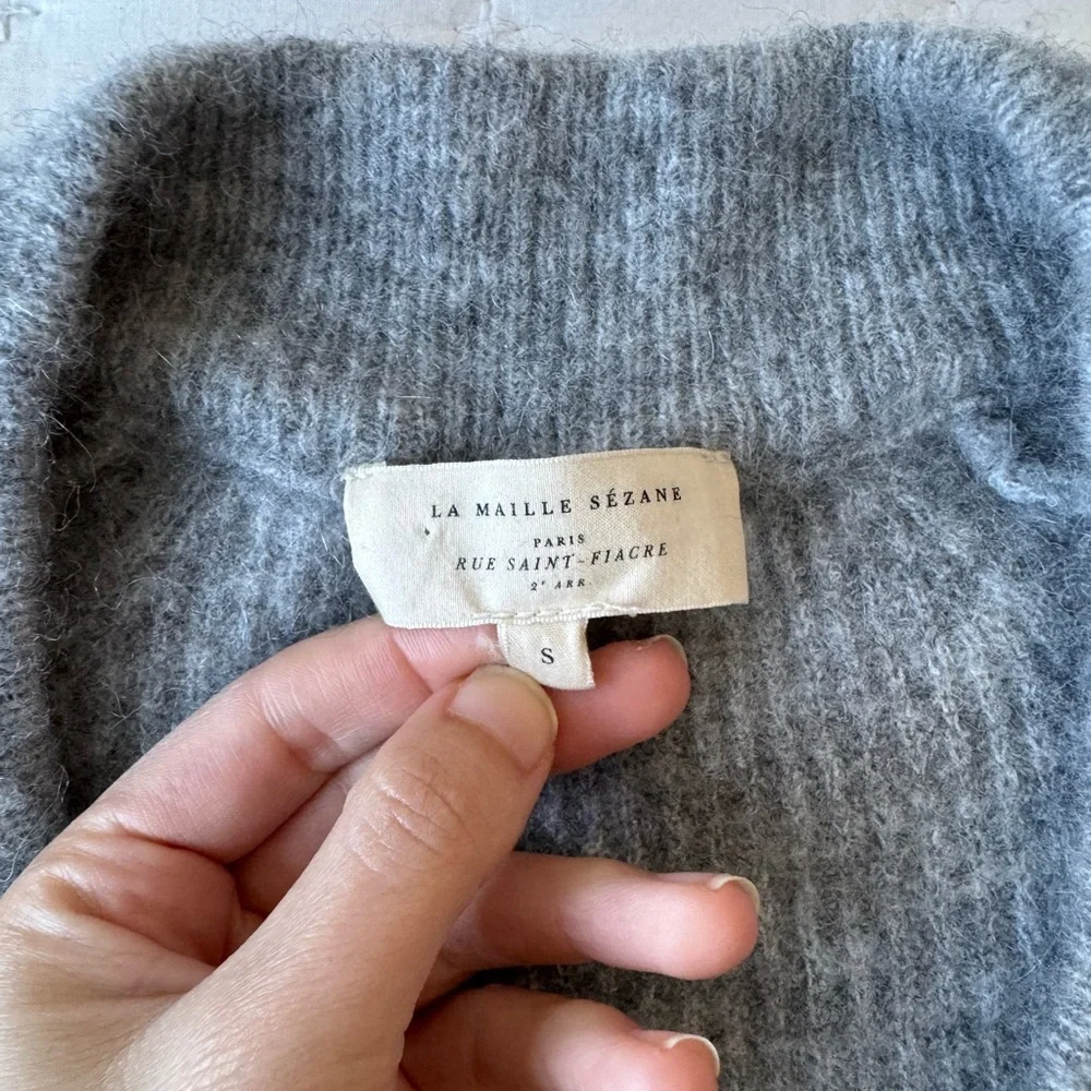 Sezane Small Cody V Neck Sweater Jumper Gray Baby Alpaca - Picture 9 of 12
